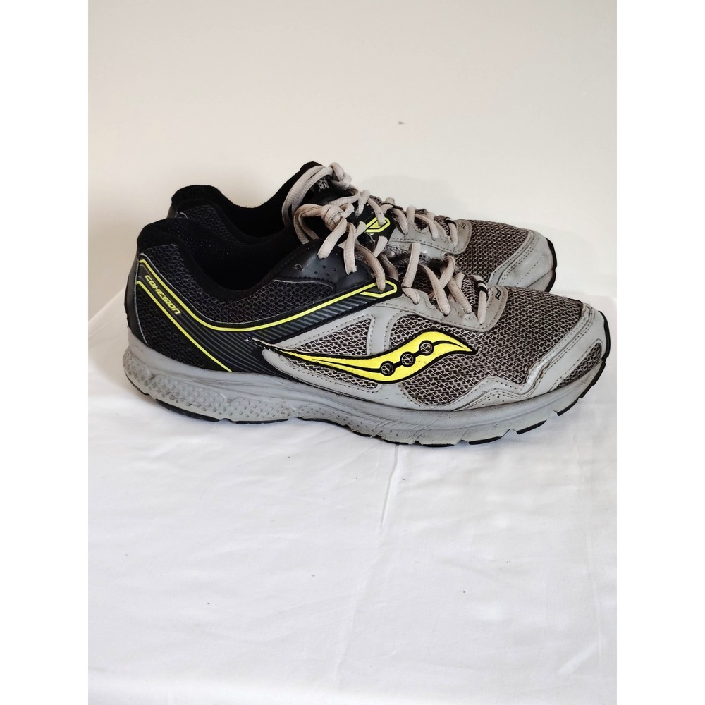 Saucony Grid Cohesion 10 Men 10.5 Silver Lime Mesh Athletic Running Sneaker Shoe